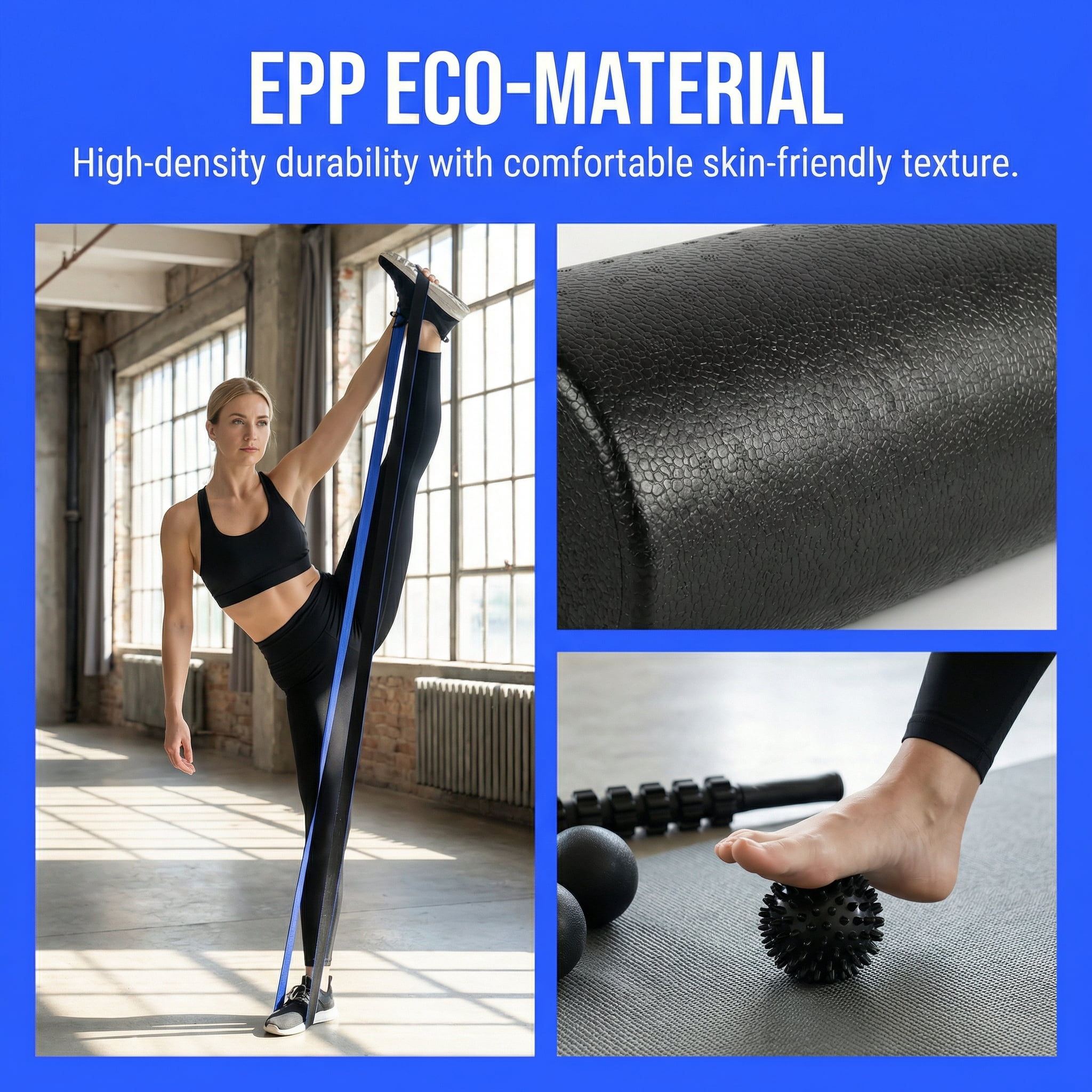 7-in-1 Black Foam Roller Set, for Muscle Recovery - Foam Roller, Massage Stick, 3 Muscle Massage Ball, Stretching Strap & Storage bag, Deep Tissue Trigger Point Therapy Kit for Back Pain, Sore Muscle