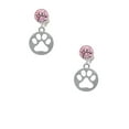 thumbnail image 2 of Delight Jewelry Silvertone Circle with Cut Out Paw Pink Crystal Clip on Earrings, 2 of 5