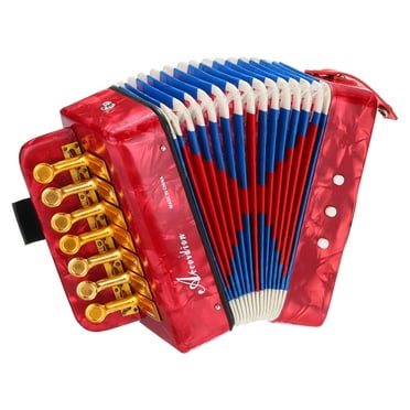Uxcell Accordion, 10 Keys Bass Button Accordion Mini Musical Instrument Lightweight for Children Beginners Educational, Red