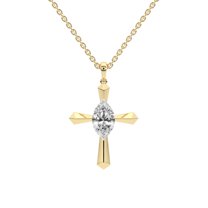 Lab Diamond Dangling Pendant Necklace For Women | 6 Carat IGI Certified Marquise Shape | Serenity Cross Lab Diamond Pendant In 14K Yellow Gold | FG-VS1-VS2 Quality | Friendly Diamonds