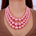 thumbnail image 3 of 1920s Vintage Layered Simulated Pearl Necklace Earrings Bracelet Set Statement Flapper Accessories for Women (Pink), 3 of 6