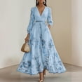 thumbnail image 2 of Kilaqueen Floral Wedding Guest Dress for Women, Long Sleeve V Neck Wrap Style High Waist Flowy Maxi Dress for Summer Vacation Party Beach and Evening, 2 of 5
