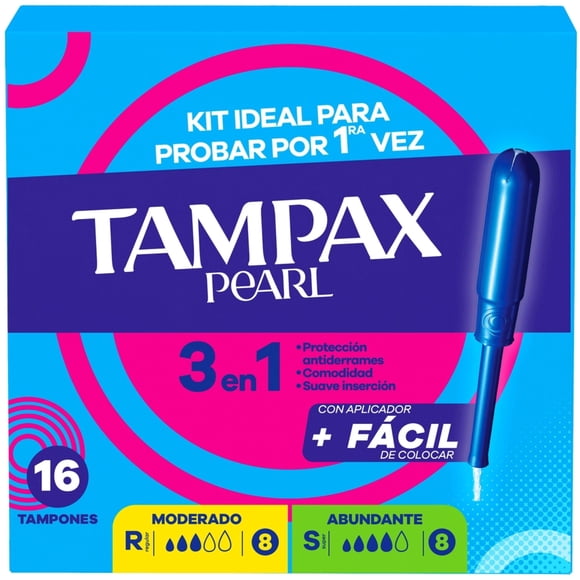 Kit Tampones Tampax Pearl para Flujo Moderado 4 pzas + Flujo Abundante 4 pzas