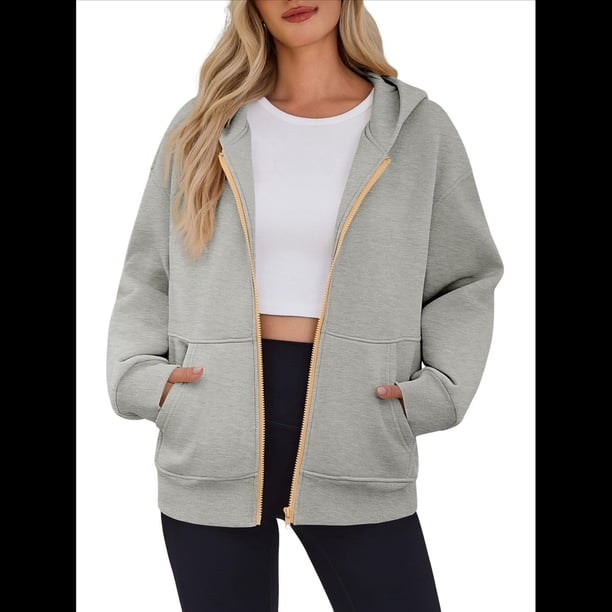 Sudadera con Capucha para Mujer, Sudadera con Cremallera, Moda de Otoño, Chaquetas de Larga, Ropa de Invierno, Conjuntos Gris L