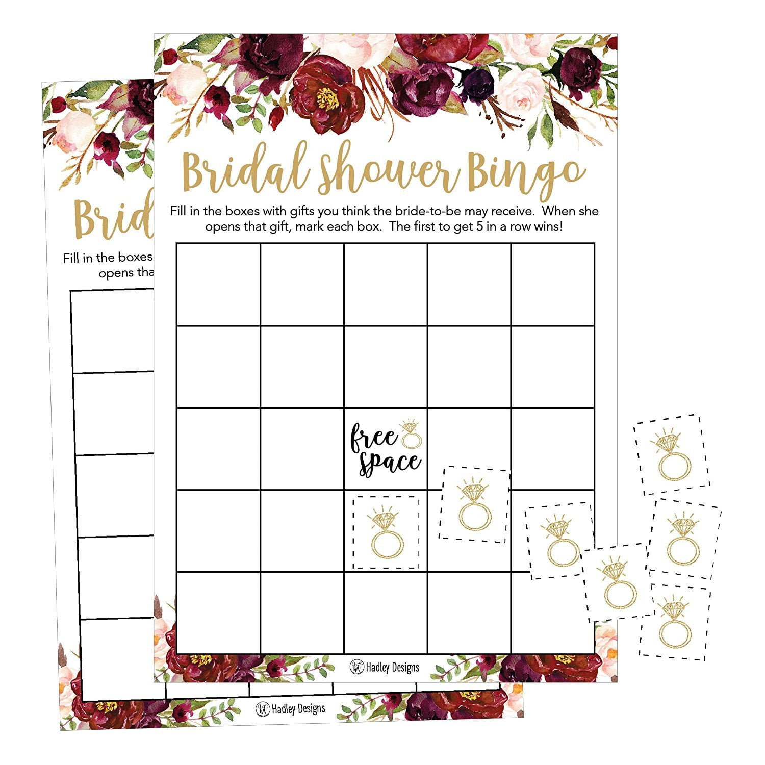 23 Pink Flower Bingo Game Cards For Bridal Wedding Shower and Bachelorette  Party, Bulk Blank Squares To Fill In Gift Ideas, Funny Supplies For Bride Intended For Blank Bridal Shower Bingo Template