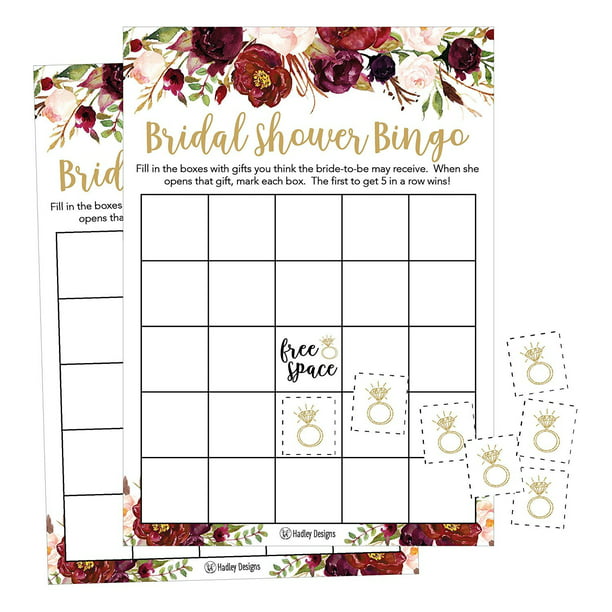 25 Pink Flower Bingo Game Cards For Bridal Wedding Shower And