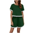 thumbnail image 2 of Viluyesy Round Neck Summer T-Shirt and Shorts Set for Womens Solid Color Tops Short Pants Fashionable Stripe Shirt and Shorts Sets Two PC Mint Green Size S, 2 of 6