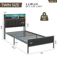 thumbnail image 3 of VECELO Twin Size Bed Frame, Storage Headboard with Charging Station and LED Lights, Upholstered Platform Bed Frame with Book Case, Noise Free, No Box Spring Needed, Easy To Assemble, 3 of 5