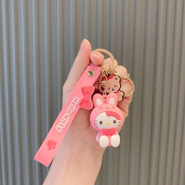 Sanrio-Llavero Kawaii de Hello Kitty para niña, llavero rosa con melodía Kuromi, Cinnamoroll, llavero de coche, colgante de mochila, adornos, regalos de vacaciones