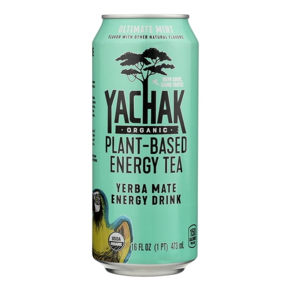 Yachak Organic Plant Based Energy, Ultimate Mint Yerba Mate Iced Tea Drink, 16 fl oz, 12 Pack Cans