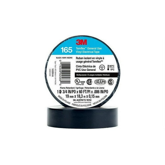 3M Temflex 1700 165 General Use Vinyl Electrical Tape, 36 yds Length x 3/4" Width, Black