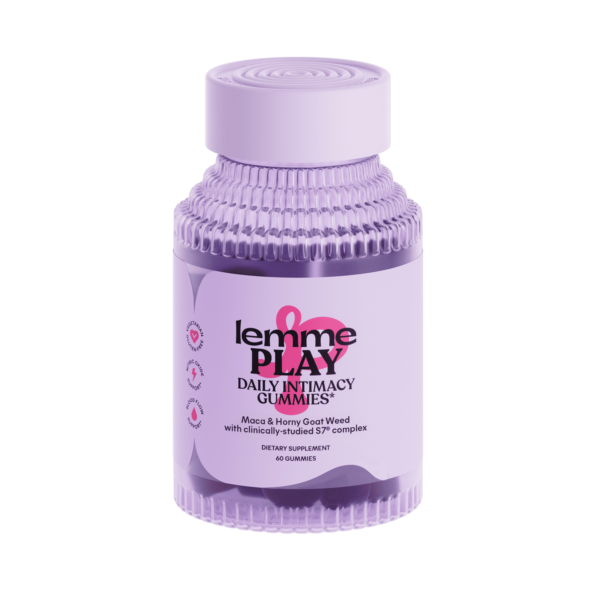 Lemme Play Gummies - Daily Intimacy Support for Libido, Arousal & Nitric Oxide - S7®, KSM-66® Ashwagandha & Horny Goat Weed - Cherry Flavored - 60ct