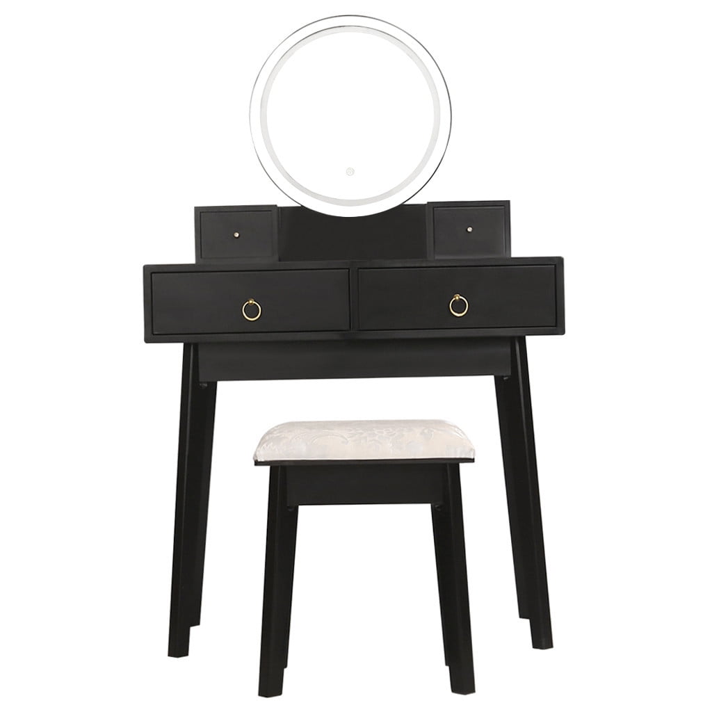 Sokhug Vanity Table Set With Lighted Led Touch Screen Dimming Round Mirror