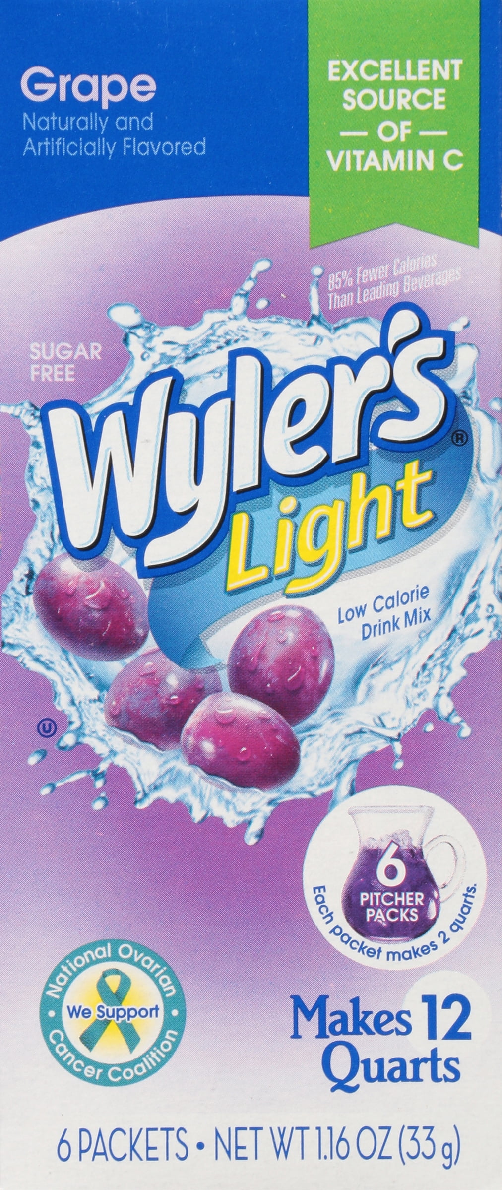(4 pack) Wyler's Light Grape Low Calorie Drink Mix, Sugar Free Powdered Drink Mix, 1.16 oz, 6 Count