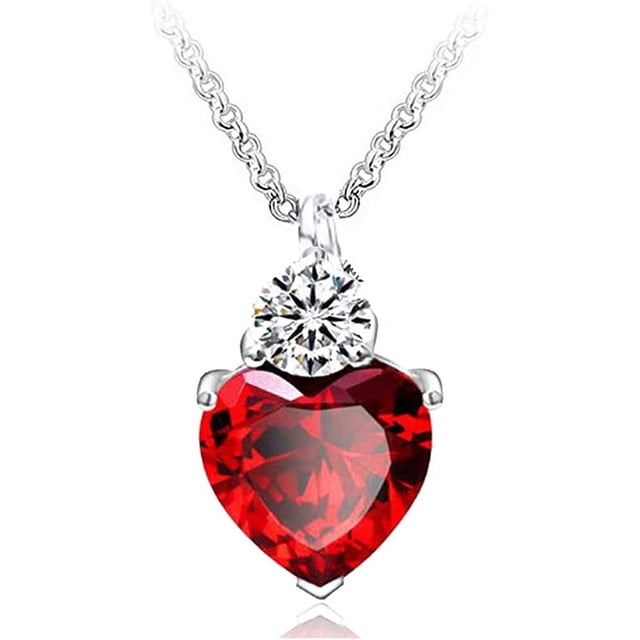 Collar de reina de corazones, cadena de plata de ley 925, juguete de corazón rojo, accesorios de princesa, joyería, regalo de San Valentín para ella (rojo)