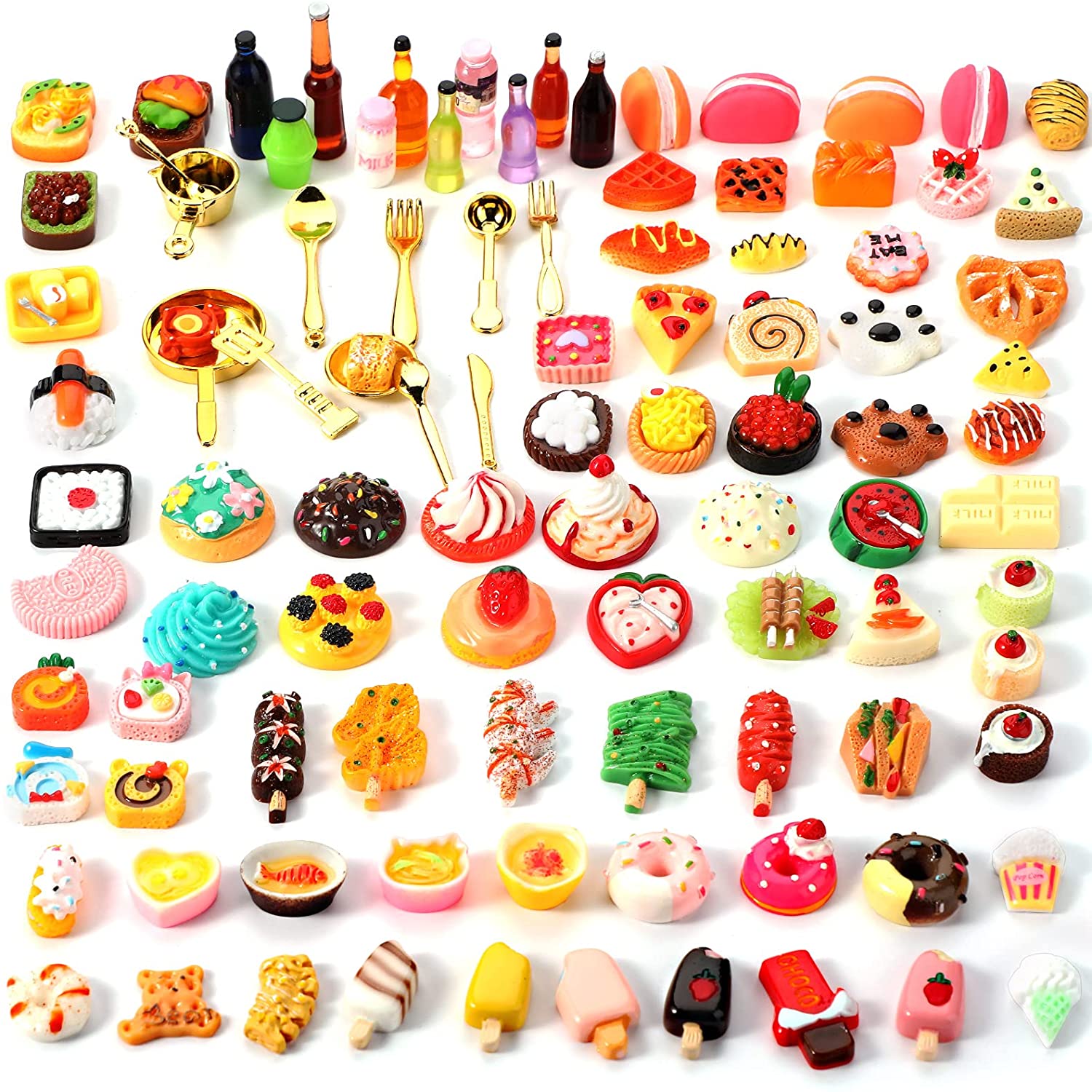 100 Pièces Mini Nourriture Et Boissons En Résine – Jouet De Simulation Pour Cuisine De Poupée, Décoration Et Bricolage