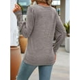 thumbnail image 6 of Women'S Puff Short Long Sleeve Tops Crewneck Loose Casual Blouse Shirts with Button Details Shallow Khaki S, 6 of 7