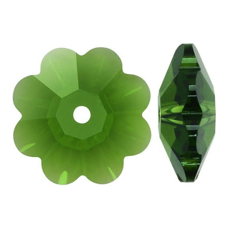 - Swarovski Crystal, #3700 Flower Margarita Beads 10mm, 6 Pieces, Fern Green