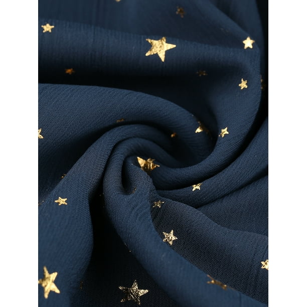 Vestido De Mujer Allegra K De Gasa Con Cintura Fruncida Y Manga Larga Con Estrellas Brillantes Azul Oscuro XS | En Línea