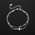 thumbnail image 2 of JM 2 pulseras de cruz religiosa para mujer, plata de ley, regalo de bautismo clásico para hermana, madre, abuela e hija. JM, 2 of 5