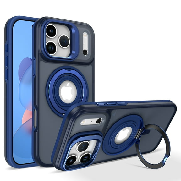 Magnetic Ring Stand Case For iPhone 13 Pro, Frosted Matte Back Shockproof Protective Cover with 360° Rotatable Finger Holder, Compatible with MagSafe Wireless Charging Phone Case,Blue