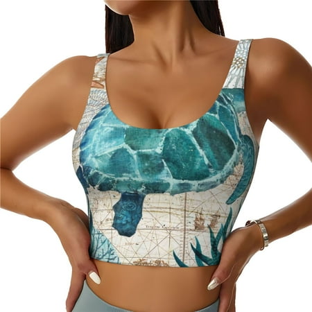 Jgfou Watercolor Sea Turtle Print Womens Sports Bra - Padded Workout Sports Bras Crop Tank Top