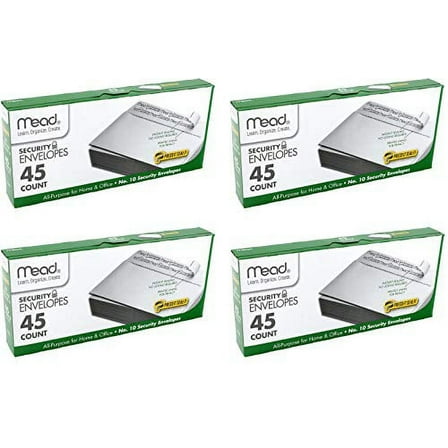 Mead #10 Envelopes, Security, Press-it Seal-it, 4-1/8" X 9-1/2", White, 45 Per Box (75026) - 4 Pack