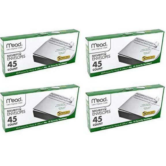Mead #10 Envelopes, Security, Press-it Seal-it, 4-1/8" X 9-1/2", White, 45 Per Box (75026) - 4 Pack