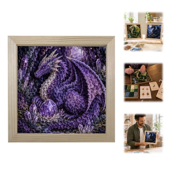 Adult Relaxing Hand‑Punch Craft Kit, Mythic Dragon Realms 3D Fabric Poke Wall Art Set, Pre‑Cut Fabric Squares with Wooden Frame, Fantasy Home Ornament for Dragon Lovers