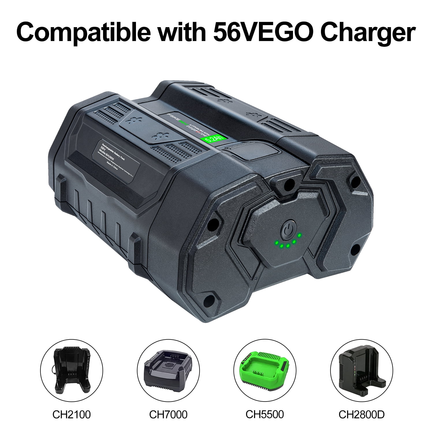 FSKE Replacement for EGO 56V Battery 5.2Ah BA2800 BA4200 BA1400, Compatible with All 56 Volt CS1604 CS1804 CS1403 HT2400 LB6504 LB5804 LB6500 LB4800 HTA2000 PH1400