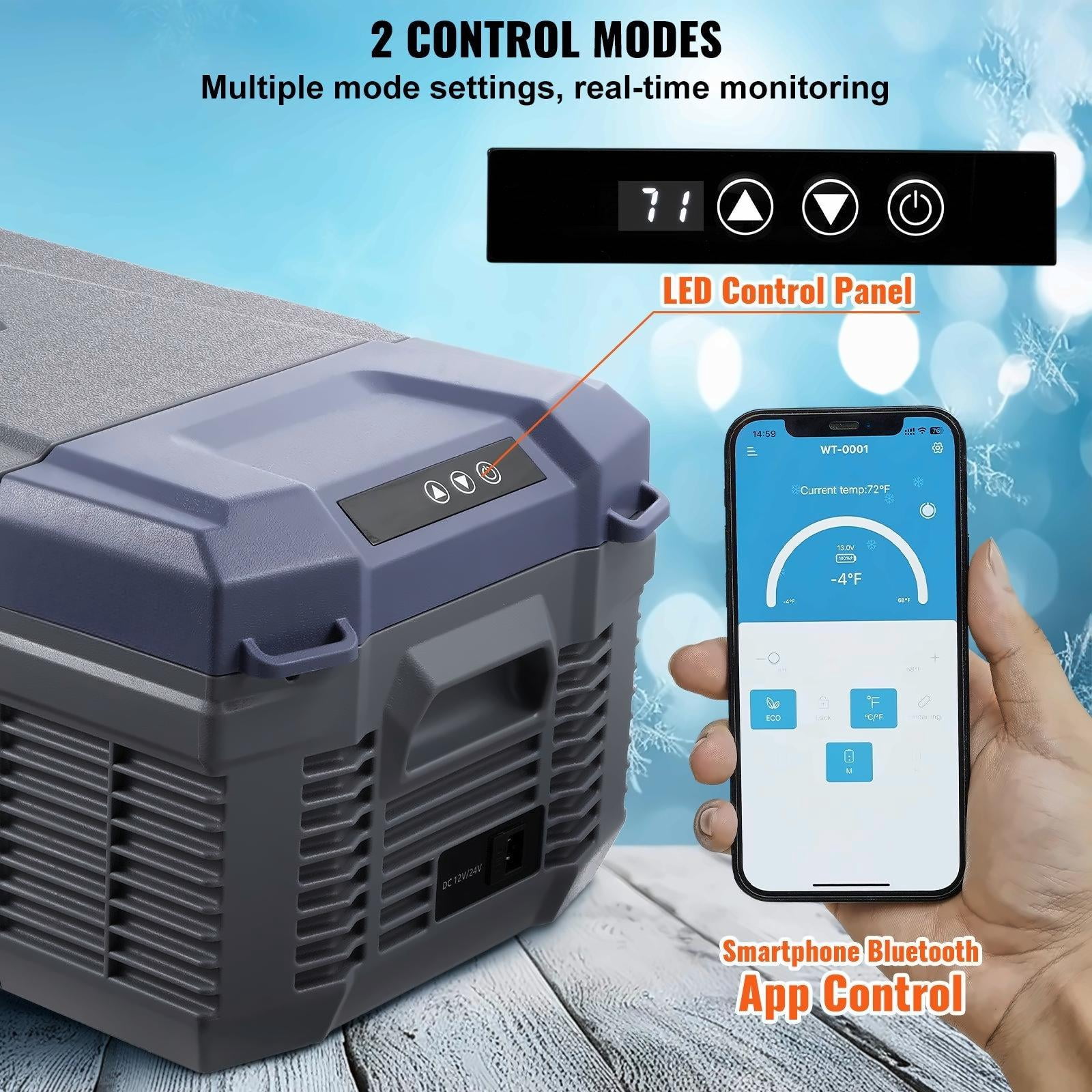 Car Refrigerator 15L, 12V Portable Fridge Freezer, -4 to 68°F Adjustable, Compressor Cooler for RV, Camping, Travel, 12/24V DC & AC