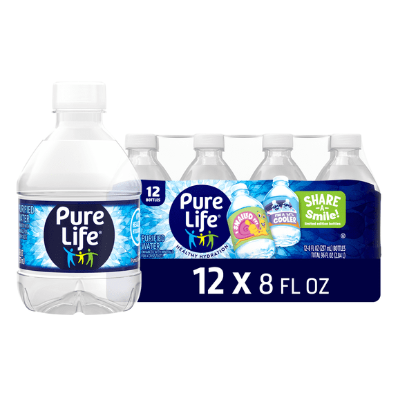 Pure Life Purified Water, 8 fl oz, 12-Pack Plastic Bottles
