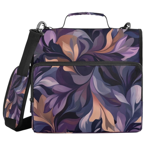 Water-Resistant 3-Ring Binder Organizer with Multiple Pockets Zipper Binder Bag for Office Purple Leaves