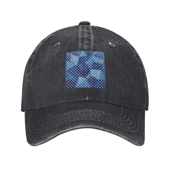 Washed Baseball Cap Deep Blue And White Dots Retro Adjustable Dad Hat Gift for Men Women Black