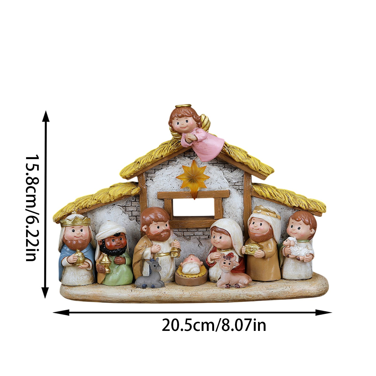 Christmas Nativity Set with LED Light,Mini Little People Nativity Scene-Hand Painted Manger Figurines with Baby Jesus,Religious Indoor Tabletop Decor,Christian Nativity Story Figures for Easter Gifts