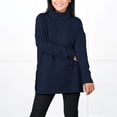 thumbnail image 2 of Hauts d'Entraînement pour Femmes Automne Manches Longues Couleur Unie Col Rond Hauts Décontractés Habillés Marine 3TG, 2 of 5