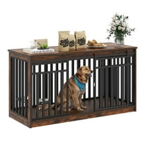 Uforic 55.1 Inch Large Dog Crate Furniture, Heavy Duty Wood Dog Kennel,Dog Cage with Sliding Doors, 2 Dog Bowl for Extra Large Dogs,Medium Dogs - Rustic Brown