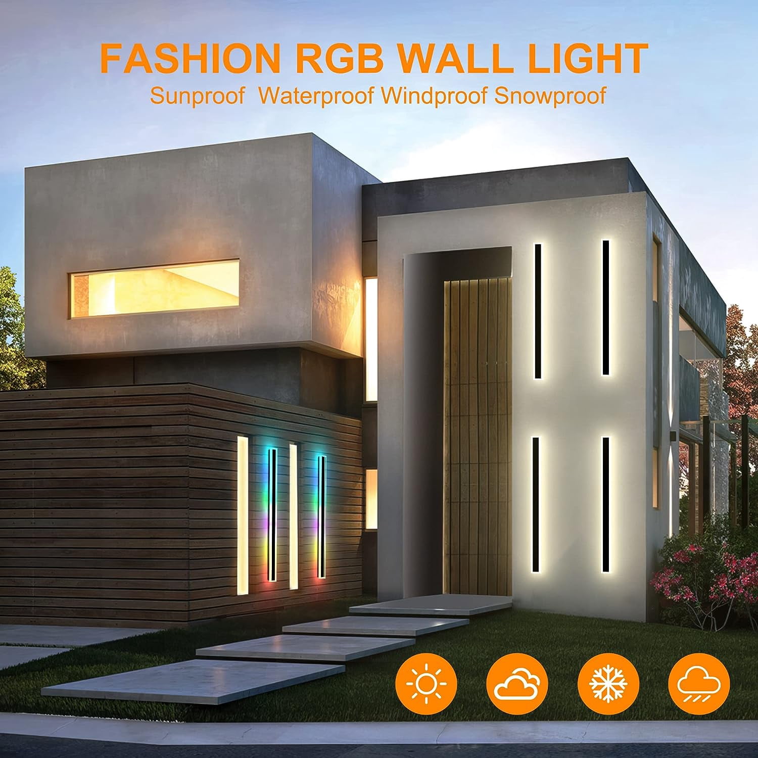 2Pack Outdoor Wall Lights, Long Outdoor Modern Led Wall Light, Waterproof Ip65 Warm/RGB 110v Outdoor Garage Lights Wall Mount Frosted White Acrylic Exterior Light Fixture for Patio (Black, 40in)