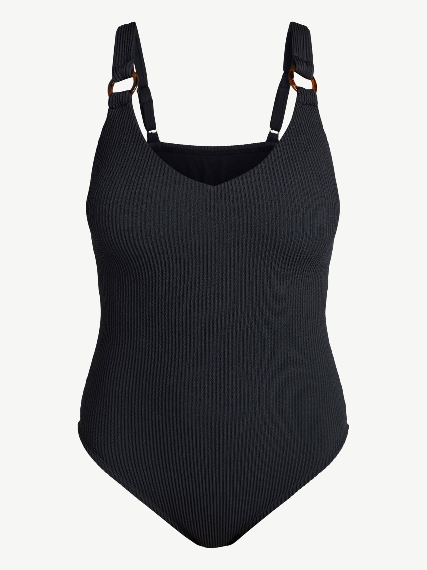 Time and Tru Women's and Women’s Plus Crinkle Plunge One-Piece Swimsuit, Sizes XS-3X