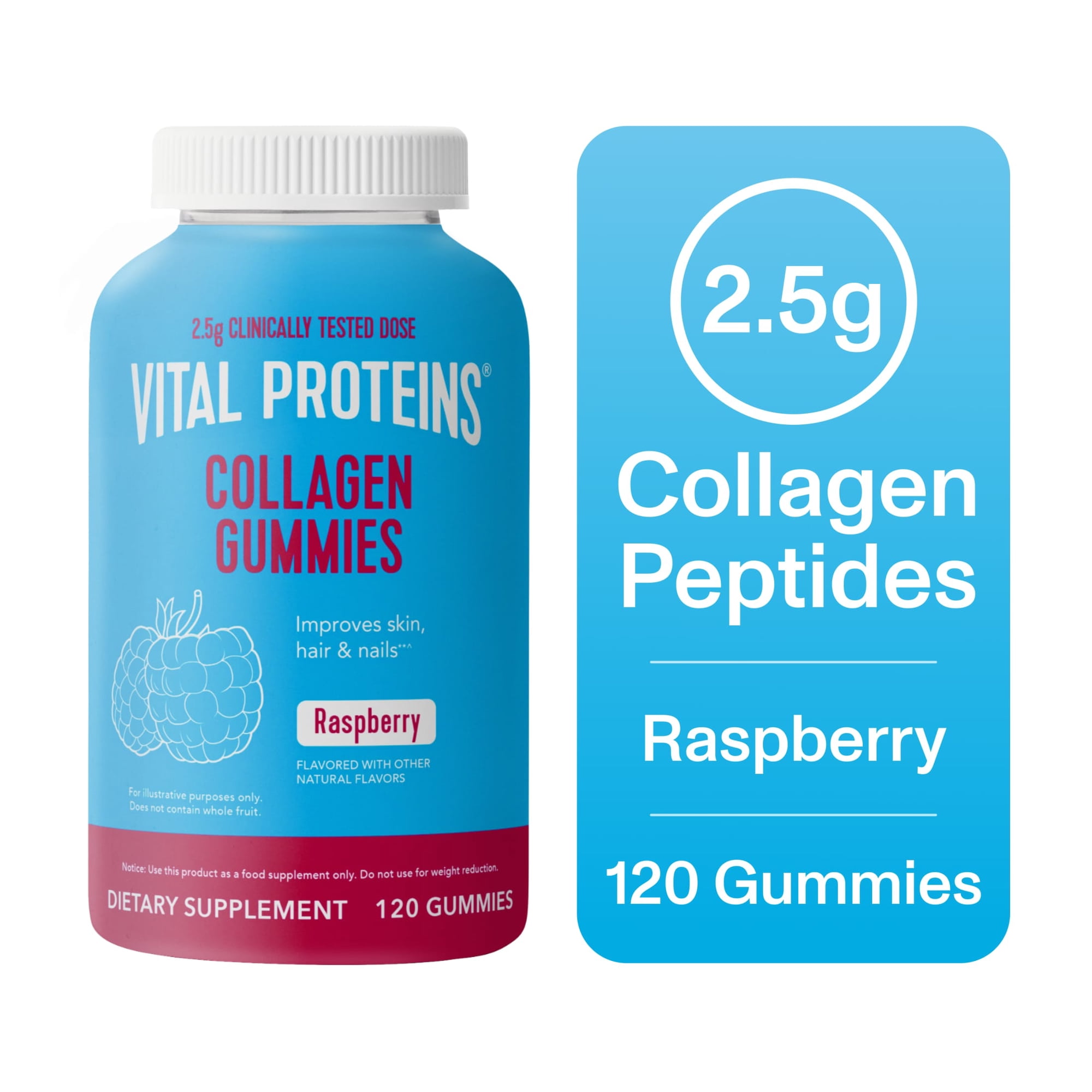 Vital Proteins Raspberry Collagen Peptides Gummies 120 Count - Hair, Skin, and Nails Supplement Support