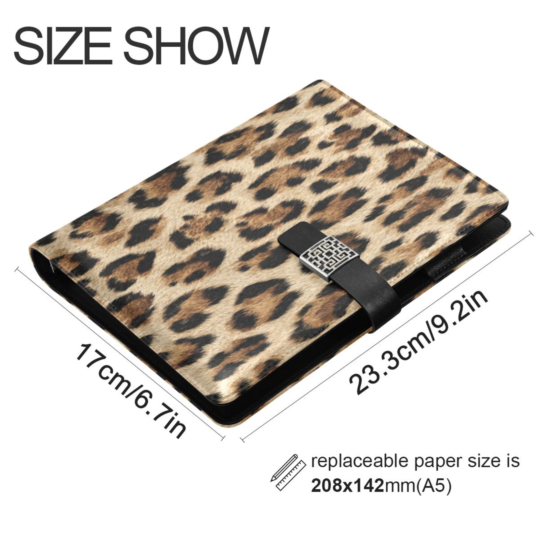 Leather Planner Leather Notebook Notebook Journal Binder Design Pen Pocket Design Convenient for Storage Leopard Pattern