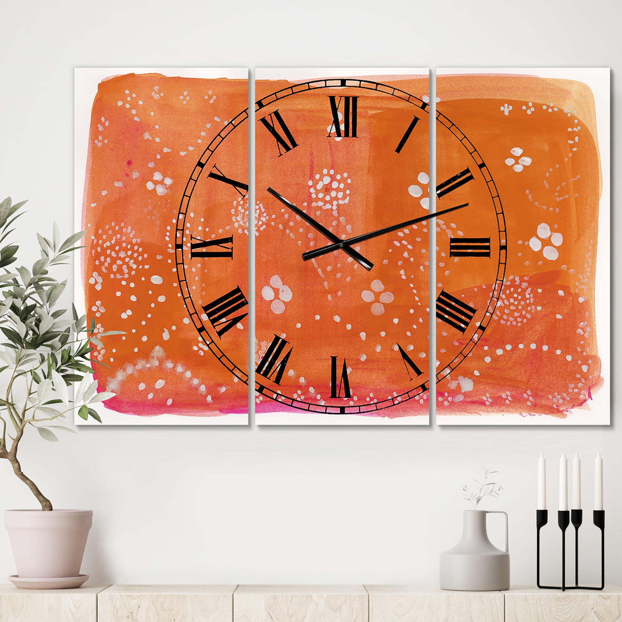Designart 'Indian Orange Composition' Large Mid-Century Wall Clock