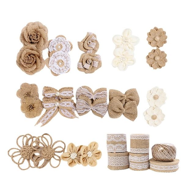 Bewildely Hi.FANCY, 30 Uds., cinta de flores de yute, lazo de flores de arpillera multipatrón, adorno para el hogar, manualidades DIY Tela de costura y artesanía Bewildely HA7770-00B