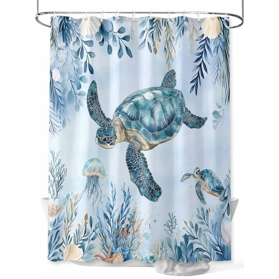 Boanket Polyester Fabric Blue Turtle Coastal Shower Curtain, Eucalyptus Leaves Botanical Waterproof Bathtub Curtain Bathroom Decor Set with Hooks 36 x 72 Inches,