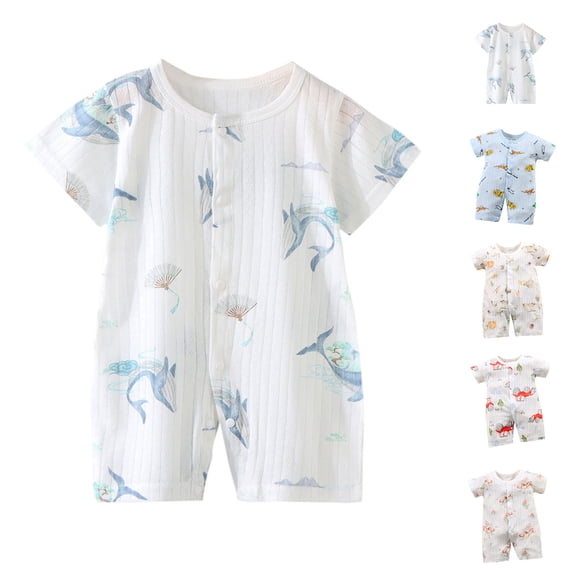 QSXADF Newborn Bodysuits Infant Girls Rompers Bunny Deer Graphic Short Romper Button Neck Summer Kids Outfits