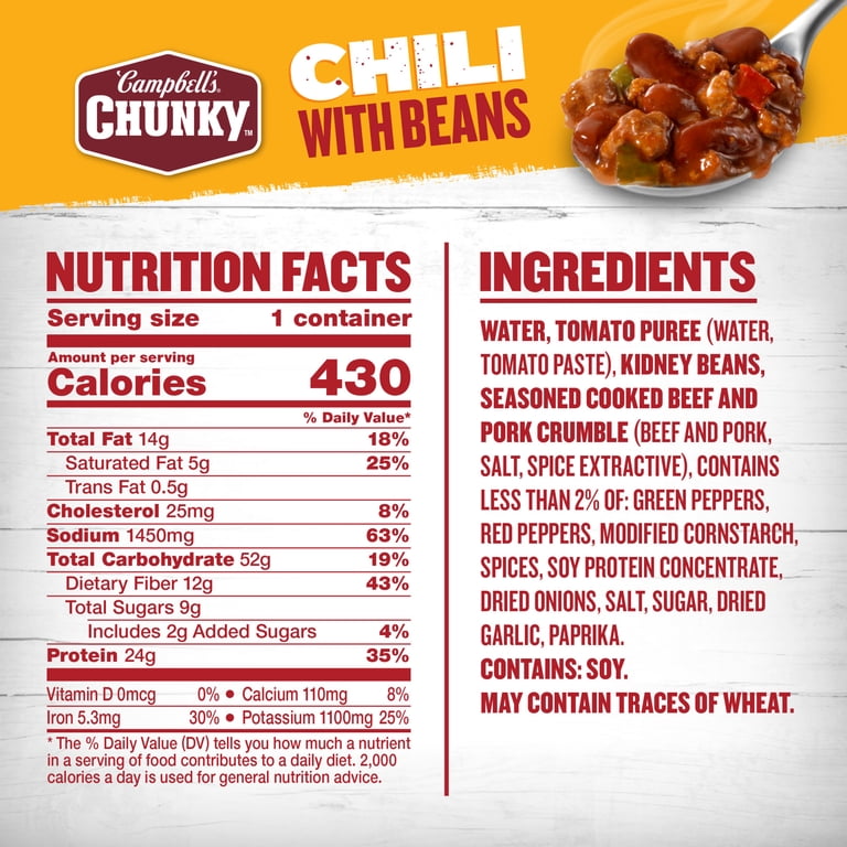 Campbell's Chunky Chili with Beans, 15.25 oz Microwavable Bowl
