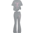 thumbnail image 4 of GiLiling Girls 2 Piece Outfits Cute Bow Print T-Shirt and Flare Pants Spring Summer Teen Girls Fashion Clothing Set (Grey, 9-10 Years), 4 of 4