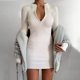 thumbnail image 3 of Gibobby Vestido casual para mujer Vestido de suéter ajustado sin espalda de punto con cuello en V y manga larga para mujer(Blanco,M), 3 of 5