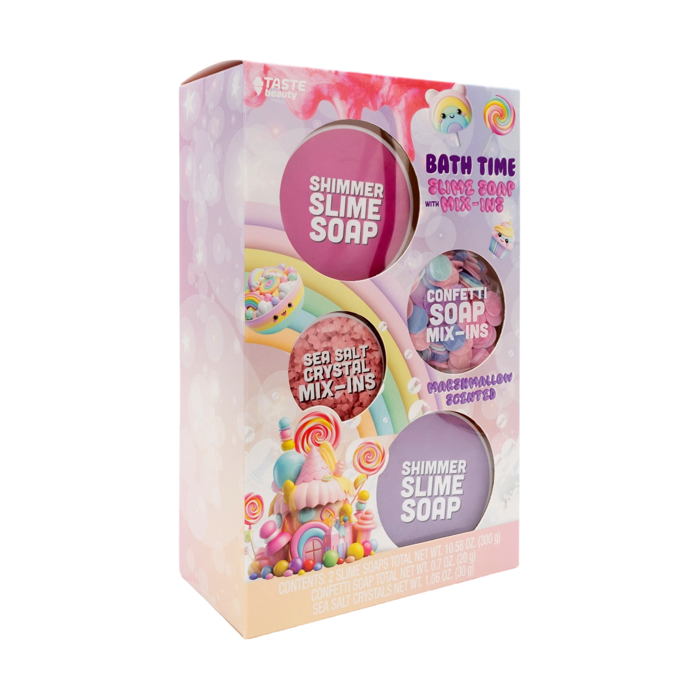 Taste Beauty Kawaii Sweets Bath Time Slime Soap with Mix-Ins Set, Marshmallow Scent, 4 Pieces