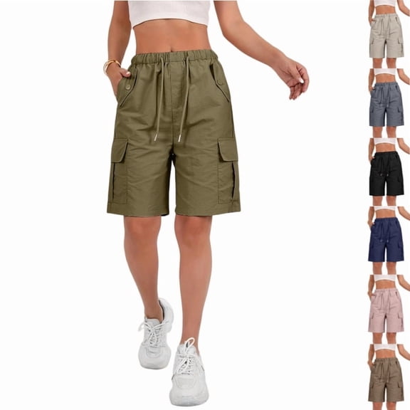 Cargo Shorts Women Waterproof Knee Length Bermuda Shorts with Pockets High Waited Summer Cargo Pants Travel Short Pants #Army GreenL